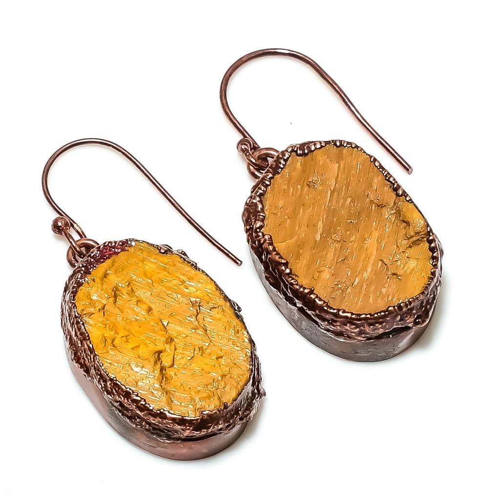 Tiger's Eye Copper Electroformed Earrings, Handmade Gemstone Earrings, Gift For Mom Antique Jewelry