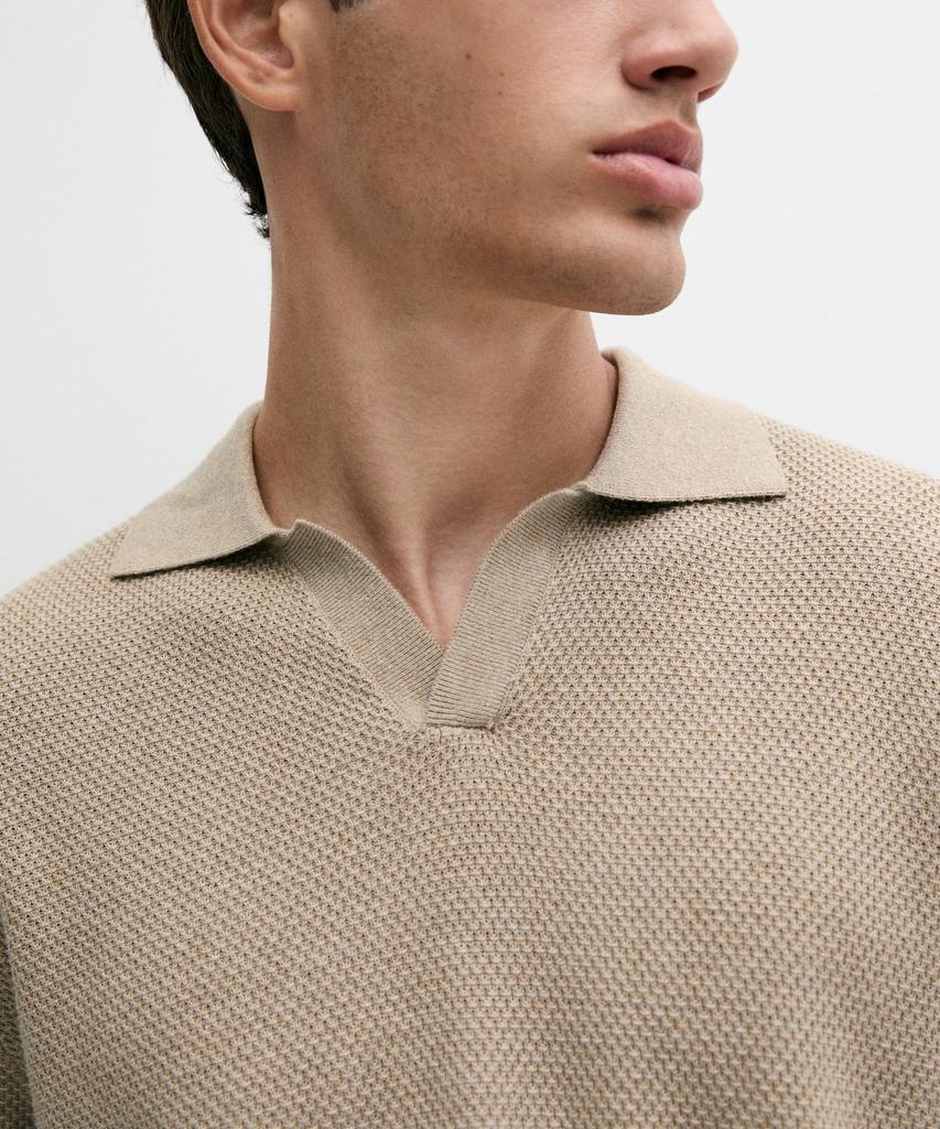 Masimodutti Cotton Blend V-Neck Knit Polo Shirt