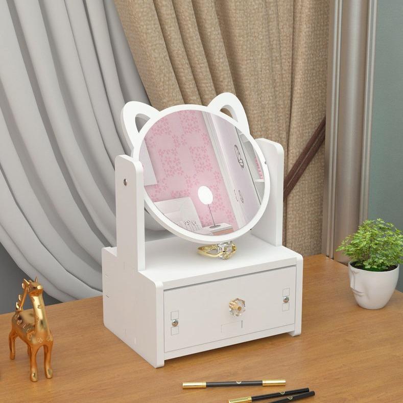 Portable Desktop Makeup Mirror & Skincare Organizer with Dustproof Storage for Cosmetics, Lipsticks, and Jewelry