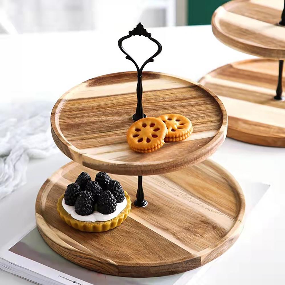 

Creative European dessert rack, forest style double-layer cake tray, wooden dessert table decorative tray, cake dessert rack.zwq чёрный