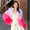 Short Faux Fur Coat Women Color Block Pink White Rose Winter Streetwear Round Neck Long Sleeve