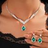 Elegant Inlaid Diamond Teardrop Pendant Earrings & Clavicle Chain Jewelry Set