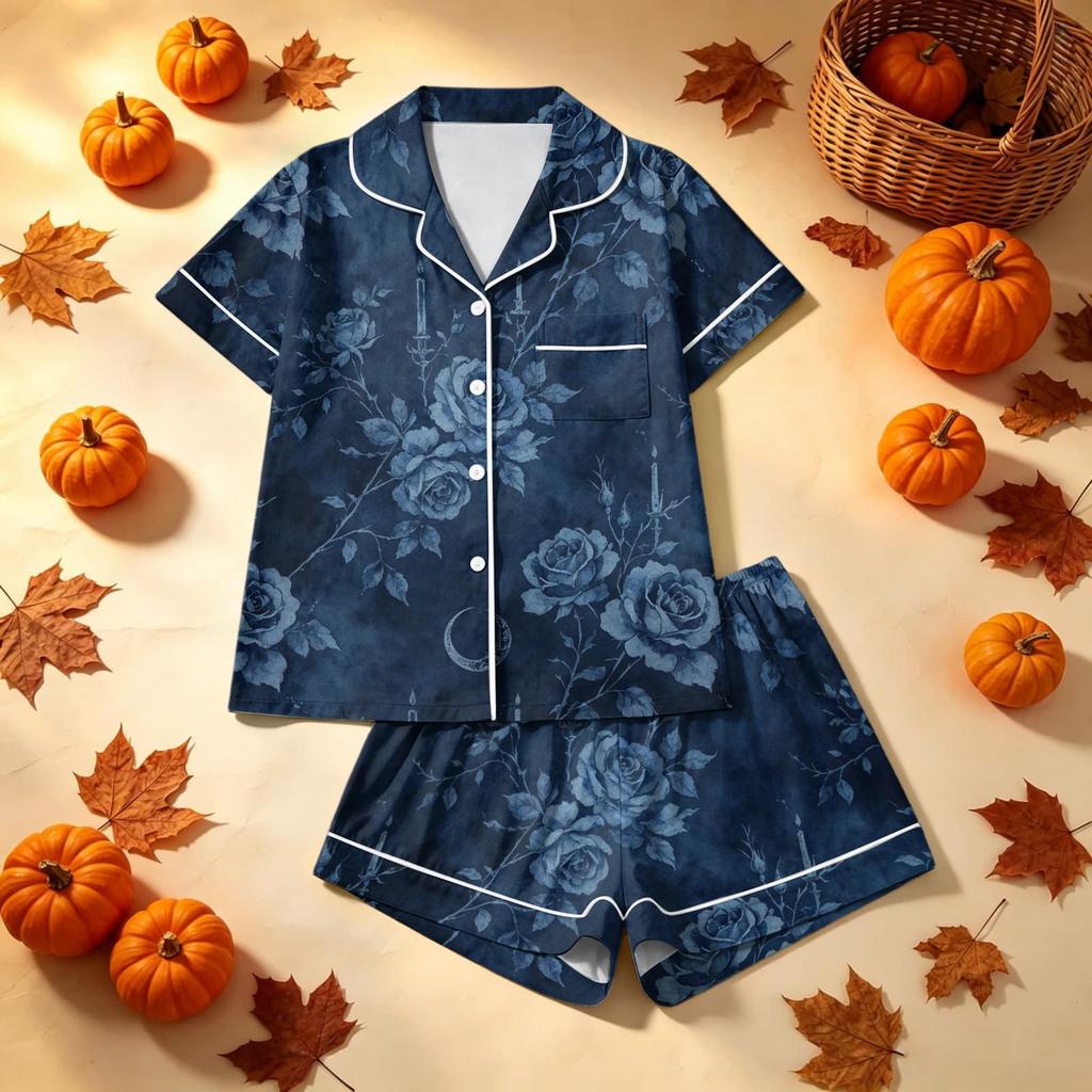 Women's Halloween Printed Pajama Two-Piece Set - Comfortable Sleepwear for Home & Sleep