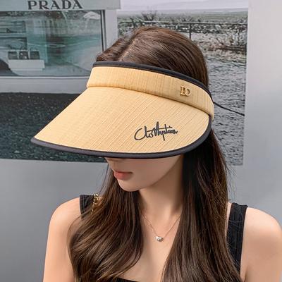 Spring and Summer Outdoor Large Brim Face Covering Sun Hat Simple Letter Empty Top Sun Protection Hat Versatile Fashion Sun Hat