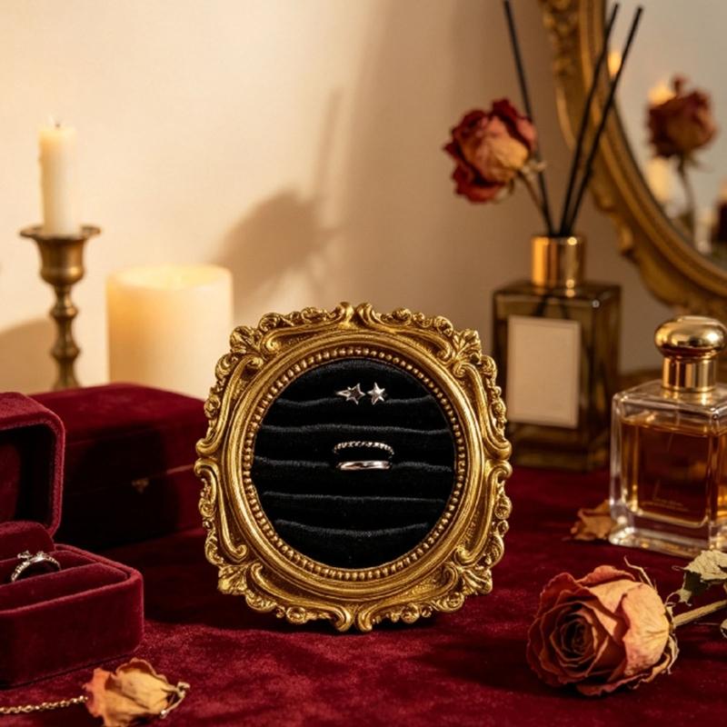 Ornate Ring Holder Display with a Round Padded Layout for Jewelry Counters, Livestreams, and Product Photography