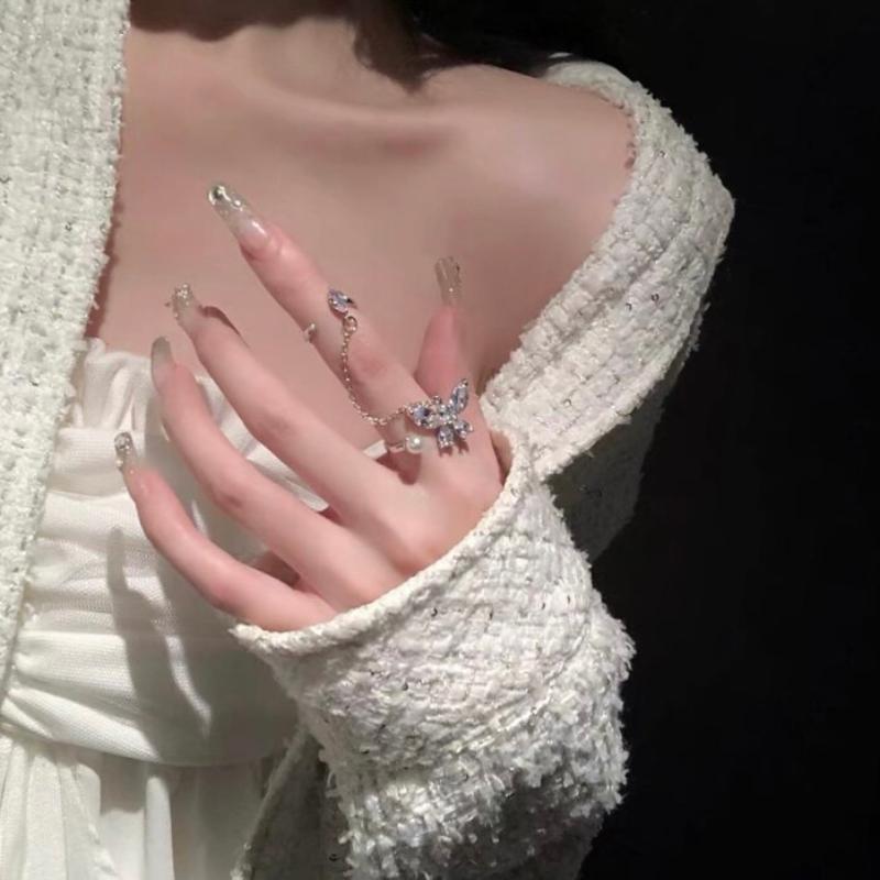 

Double Finger Chain Rings For Women Ring Set Tassel Butterfly Zircon Crystal Rings Jewelry Fashion Hip Hop Jewelry onesize
