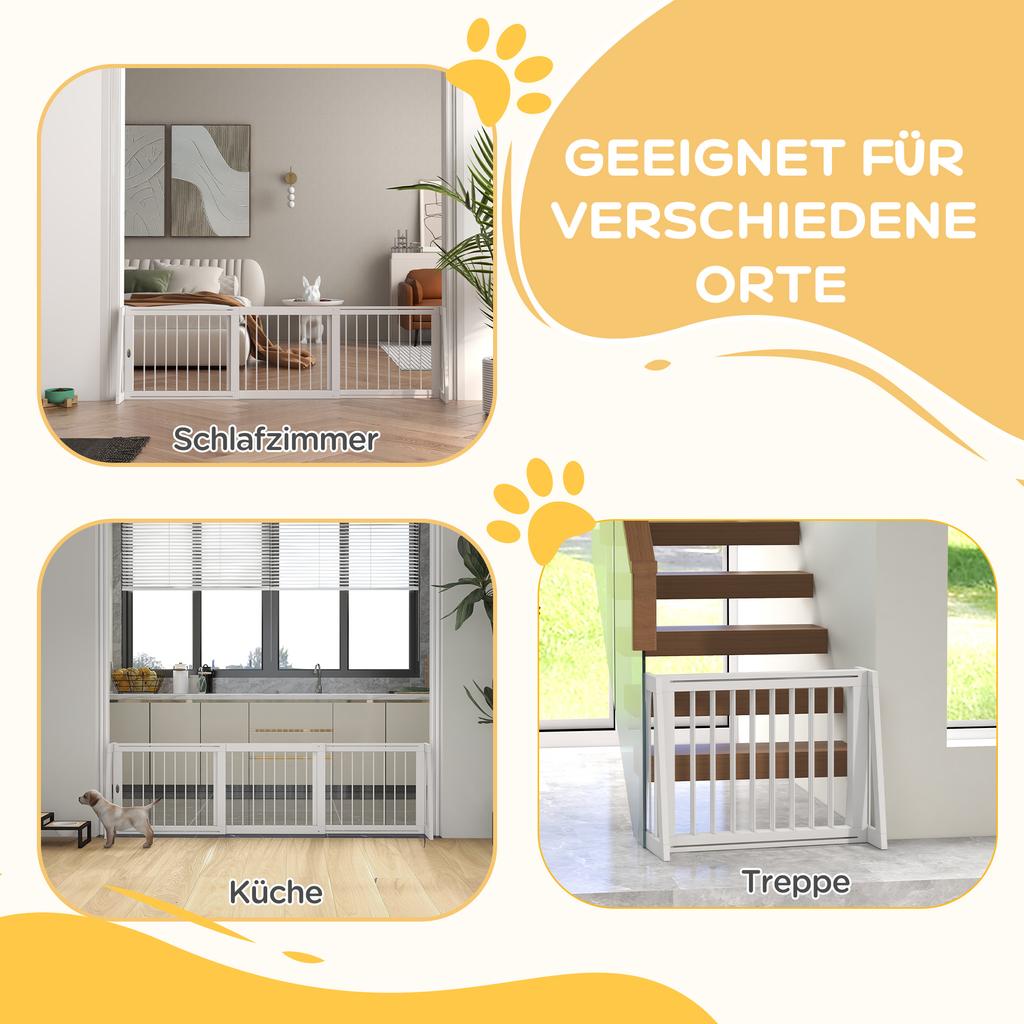 Dog Gate, Non-Slip, Freestanding, Extendable, Wood Frame, 71-190x38.5x56cm, White