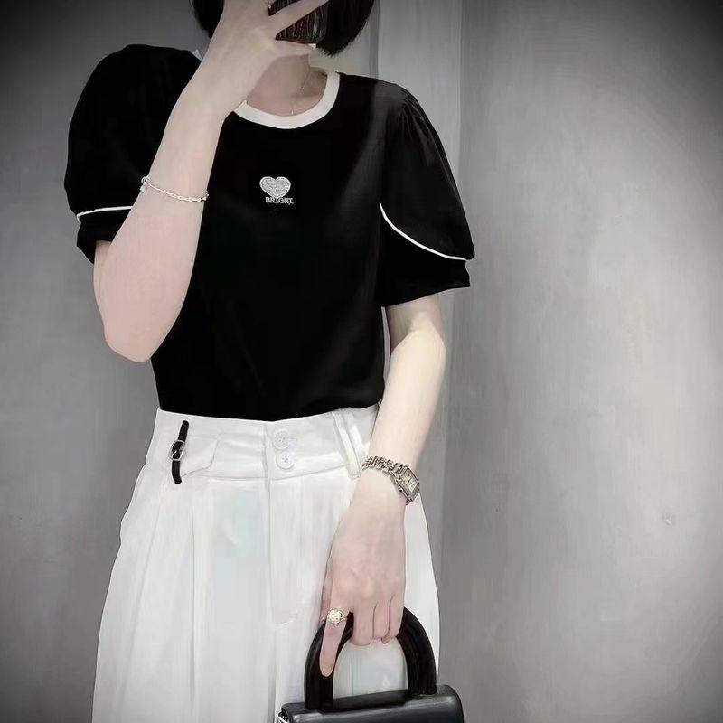 

Heart T-shirt Slim-Fit Slimming All-Match Beading Lace Black 2XL(60.50 kg-65.00 kg)