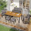 Modern Outdoor Sofa Set, Leisure and Meeting Set for Multiple People, Iron Frame, Braided Armrests, Includes Seat Cushions, Multifunctional Table