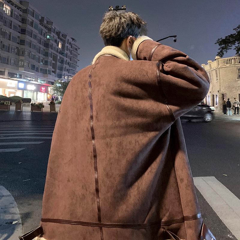 Men's Trendy Suede Velvet Faux-Fur Motorcycle Coat with Loose Lapel
