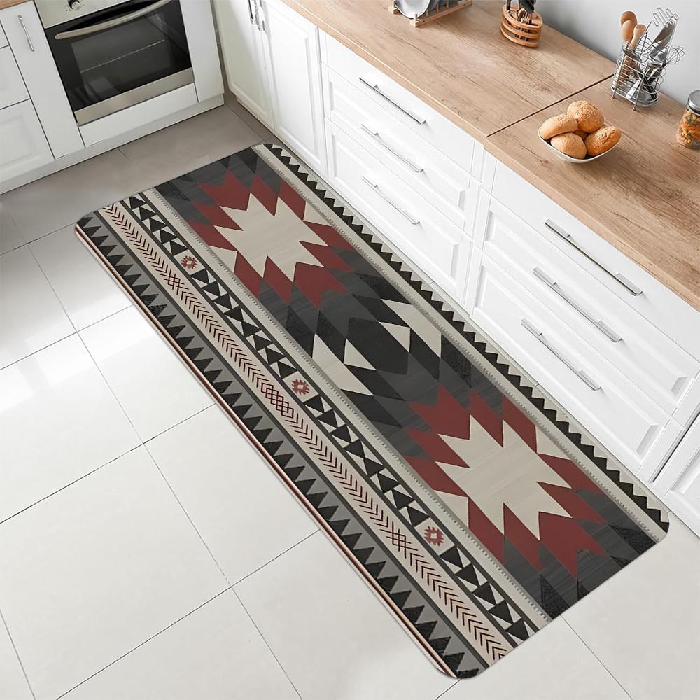 

Colorful Striped Ethnic Geometric Kitchen Runner Rug Stylish Non-Slip Floor Carpet for Kitchen Dining Zones 40x60cm
