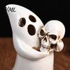 Halloween Festive Decorations Ghost Figurine with Skull, Resin Statue for Tabletop Decor, Decorative Light Holder Retro Gothic Ornament Home