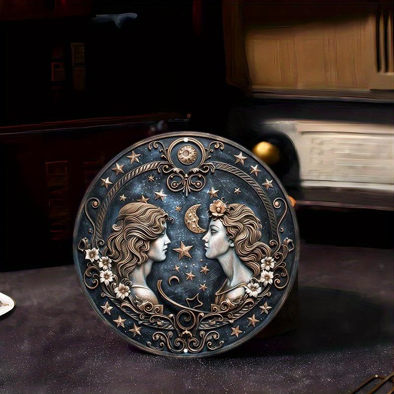 Gemini Zodiac Sign Round Wooden Sign - Wooden Wall Art with HD Printing, Weather Resistant, Pre-drilled for Easy Hanging