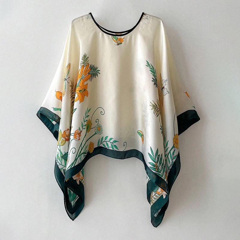 2025 Shawls Summer Beach Sexy Women Fashion Print Chiffon Smock Bikini Cover Up Loose Blouse Sunscreen Comfortable Poncho Hot