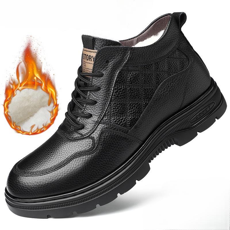 Zimní teplé sněhule pro muže Šněrovací Prémiové kožené krátké boty na motorku s kožešinovou podšívkou Pánské turistické boty Chukka Boty pro volný čas Pracovní obuv