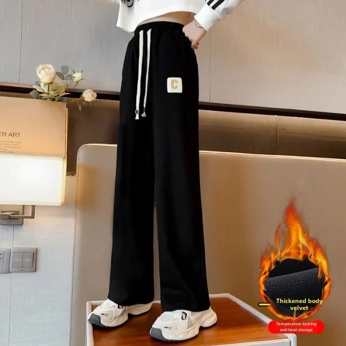 

Утепленная верхняя одежда на флисовой подкладке для девочек, брюки повседневного покроя, универсальные детские брюки, новинка 2024 года, весна/осень 150 чёрный