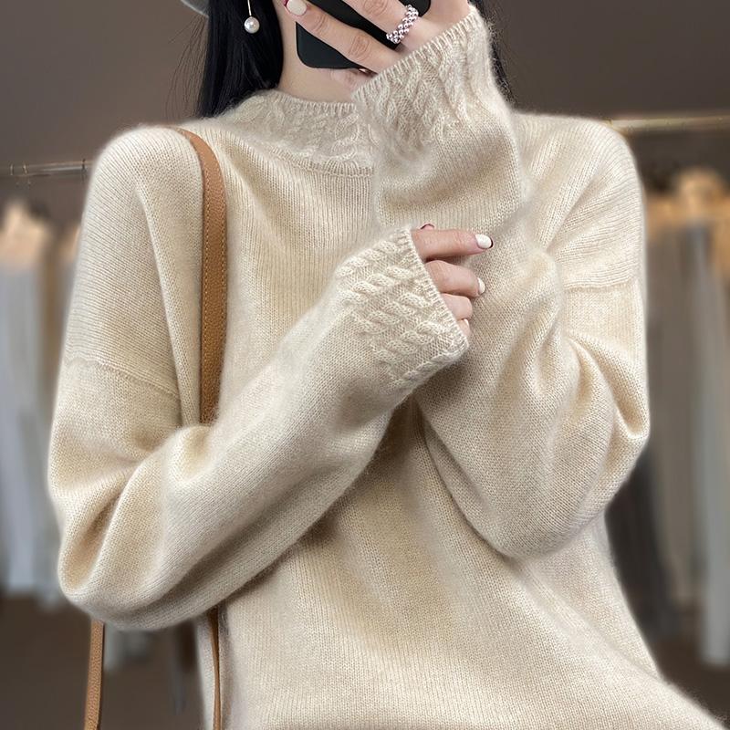 Women's Cashmere Sweater Qinghe Cashmere 30% Cashmere 70% Wool Autumn and Winter Pullover Warm and Fashionable