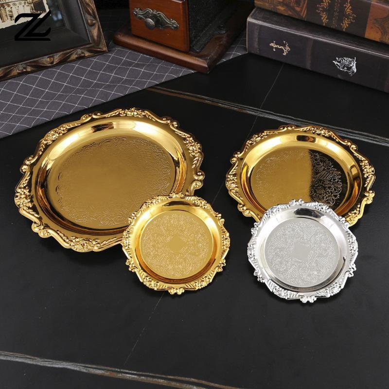 Retro Luxury Silver Plated Tray Cake Dessert Fruit Plate Jewelry Storage Dish Tabletop Decor For Home Hotel