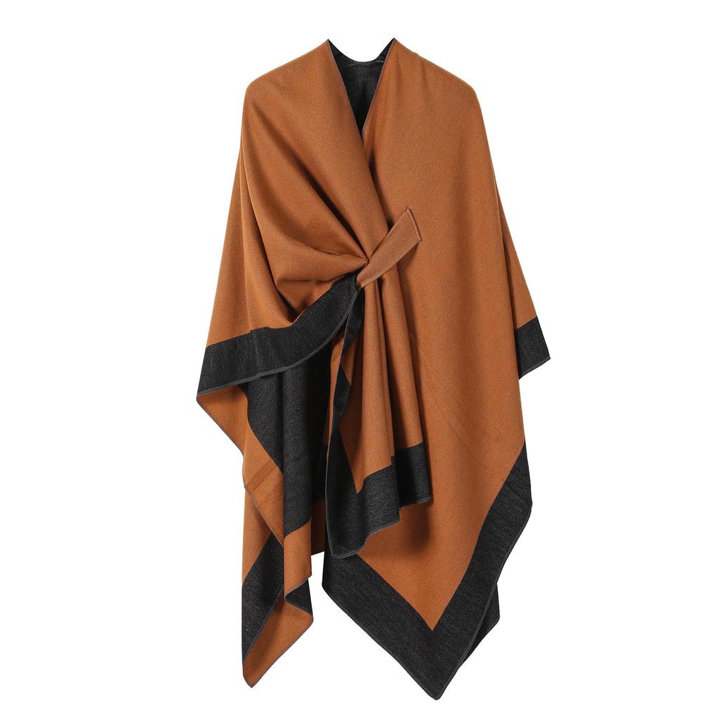 Multi-Functional Women's Solid Color Shawl Cloak with Fringe