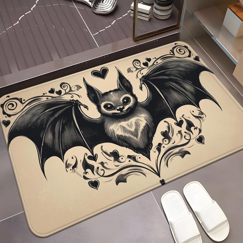 Gothic Bat Snake Rectangle Door Mat Astrology Rose Floral Non-Slip Welcome Rug Luxury Gold Black Carpet for Home Entrance Decor