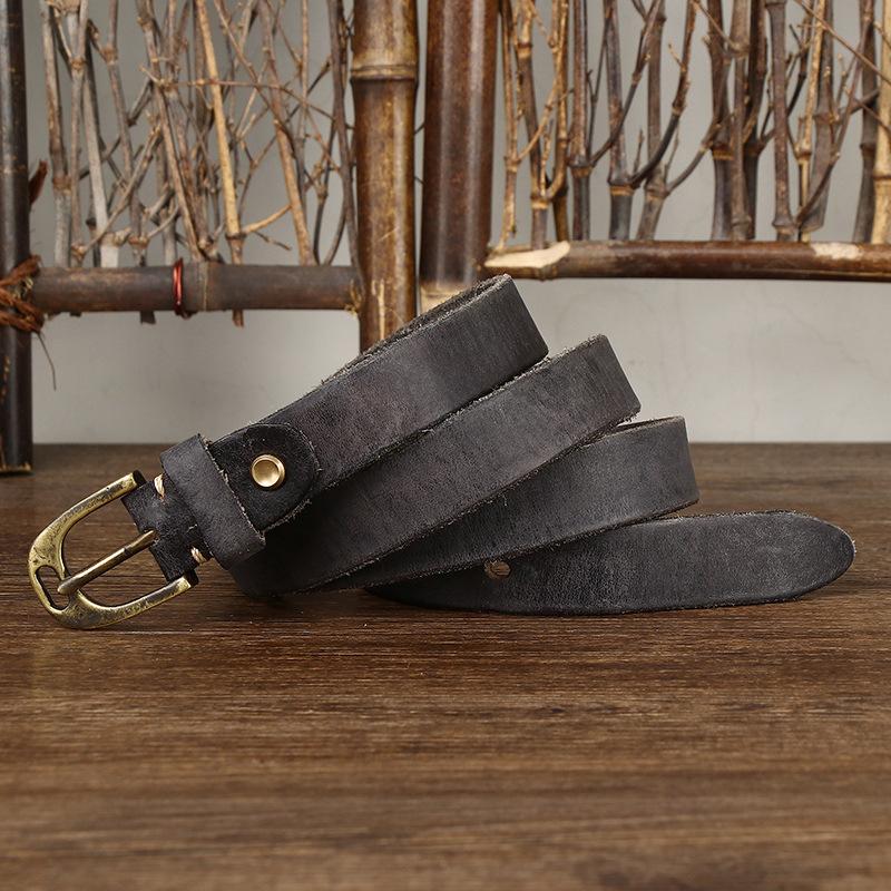 Washed Retro And Old Pure Cowhide Cracked Belt Women'S Genuine Leather Pin Buckle Trendy Personalized Denim Casual Belt Women'S