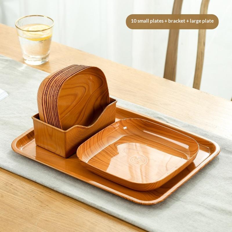 1Set Japanese-Style Plastic Dish Multifunctional Simple Imitation Wood Grain Bone Spitting Dish Household Food Grade Fruit Bowl