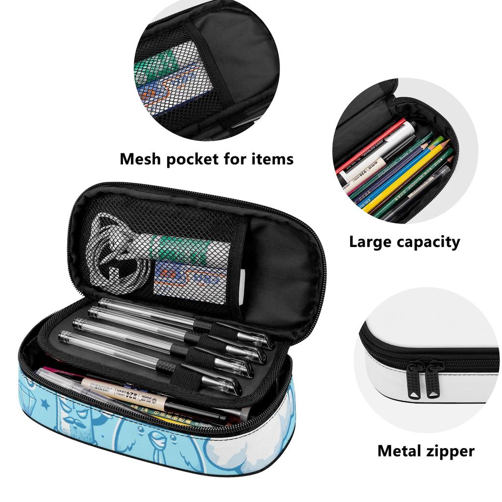 School Pencil Case Lightweight 300D Polyester Smooth Zipper with Main Pocket Mesh Layer and Removable Pen Divider for Boys Girls