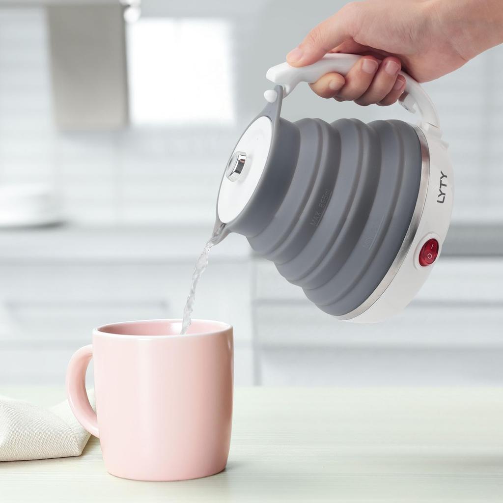 100V Ultrathin Foldable Travel Electric 555ml Portable Foldable Hot and Boiling Water Kettle with Detachable Power Japanese JP Silicone Kettle, Cord,