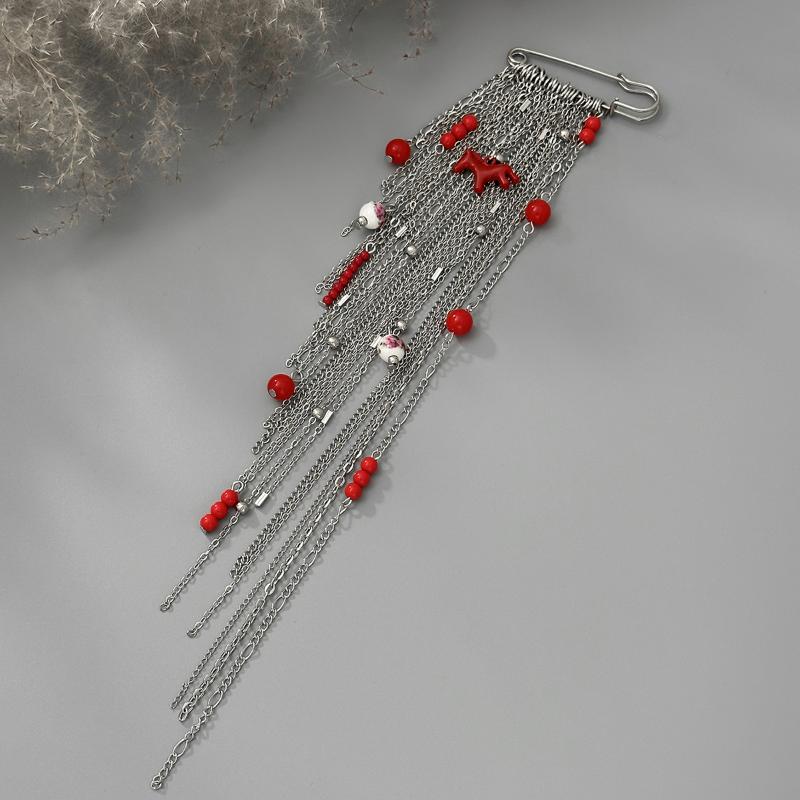 Broches à Chaîne à Longues Franges Exagérées Pendentif Perlé pour Femmes Chaîne Multi-Couches Épingle Fixe Multifonctionnelle Décoration pour Pantalons Vêtements