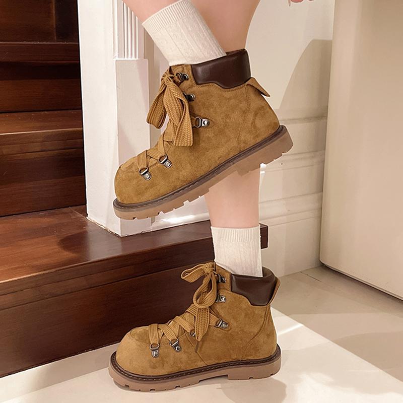 Women Suede Boots Platform Casual Shoes Basics High Quality Outdoor Western Boots Lace Up Fashion Comfortable Shoes Female 35-40