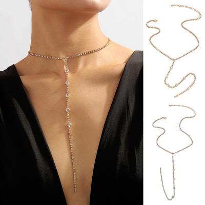 Women Necklace Rhinestone Decor Tassel Necklace Exquisite Stainless Choker Long Neck And Chest Decoration