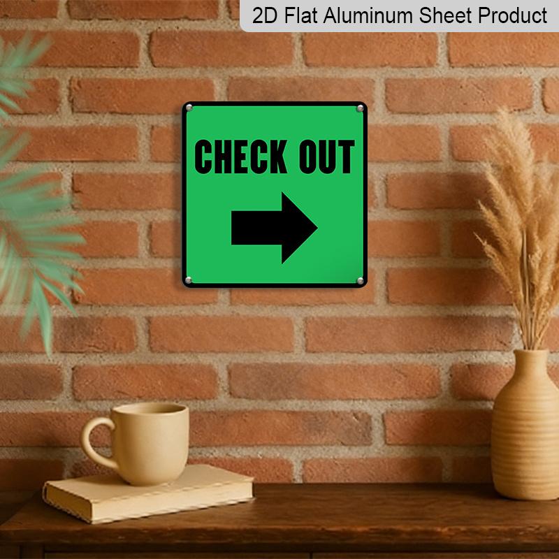 2D Flat 1pc Square Metal Hanging Aluminum Plaque, Green CHECK OUT Right Arrow Directional Sign, Direction Indicator Decor for Grocery Store