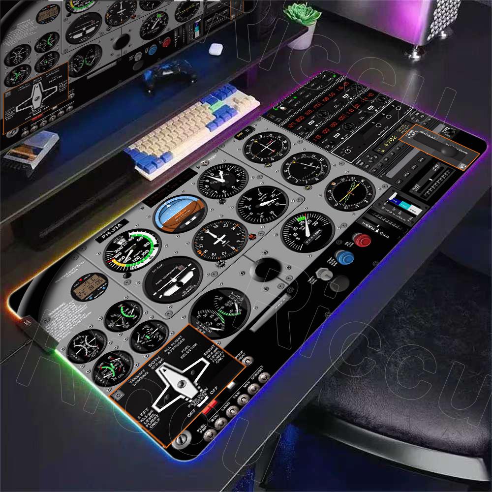 RGB Desk Mat Aviation Theme Mouse Pad Large Rubber Anti-slip Aircraft Dashboard Mousepad Office and Gamr Keyboard Mats Decor Mat