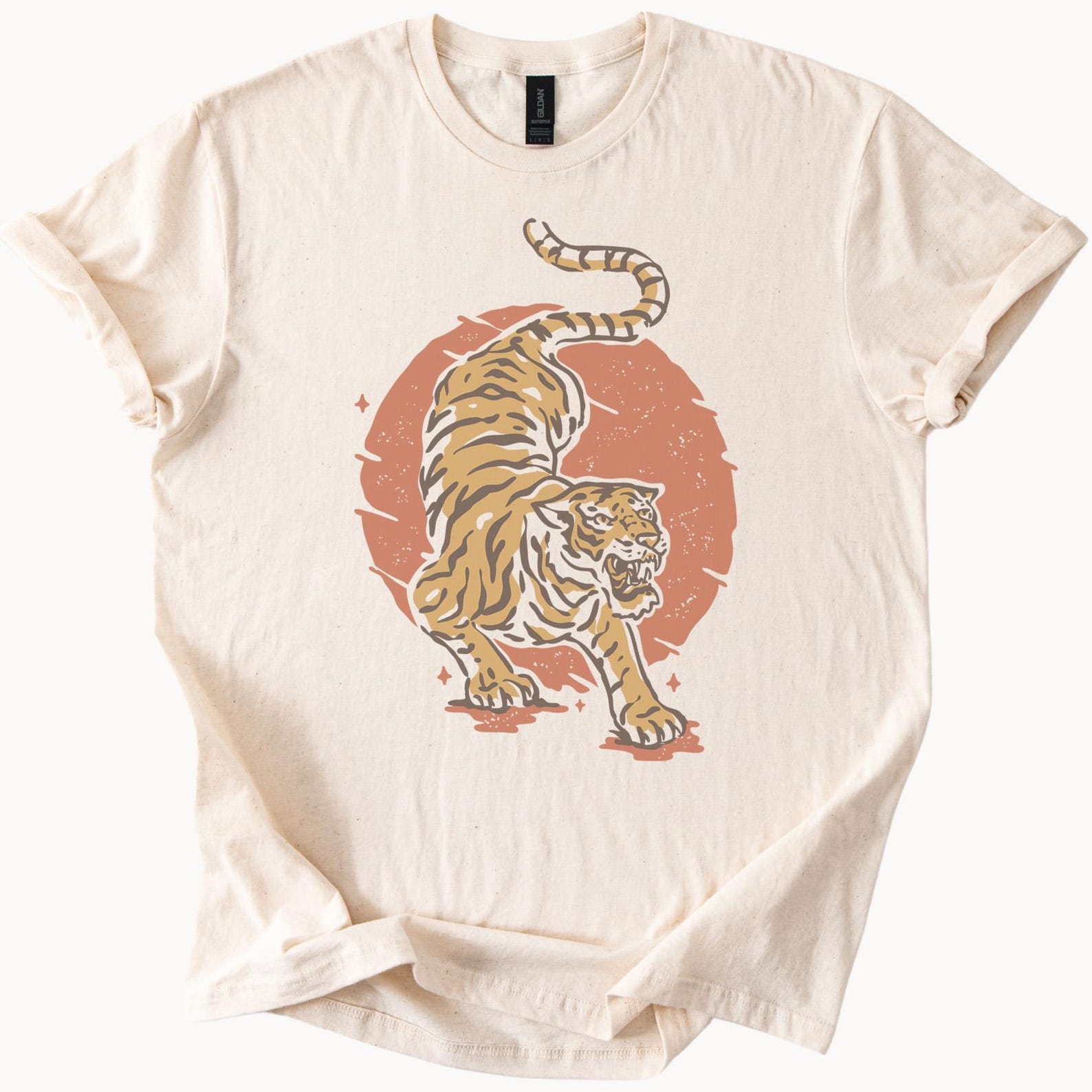 Roaring Tiger Graphic T Shirt Fierce Wild Cat Animal Art Apparel Unique Jungle Wildlife Tee Bold Striped Tiger Design Shirt 120