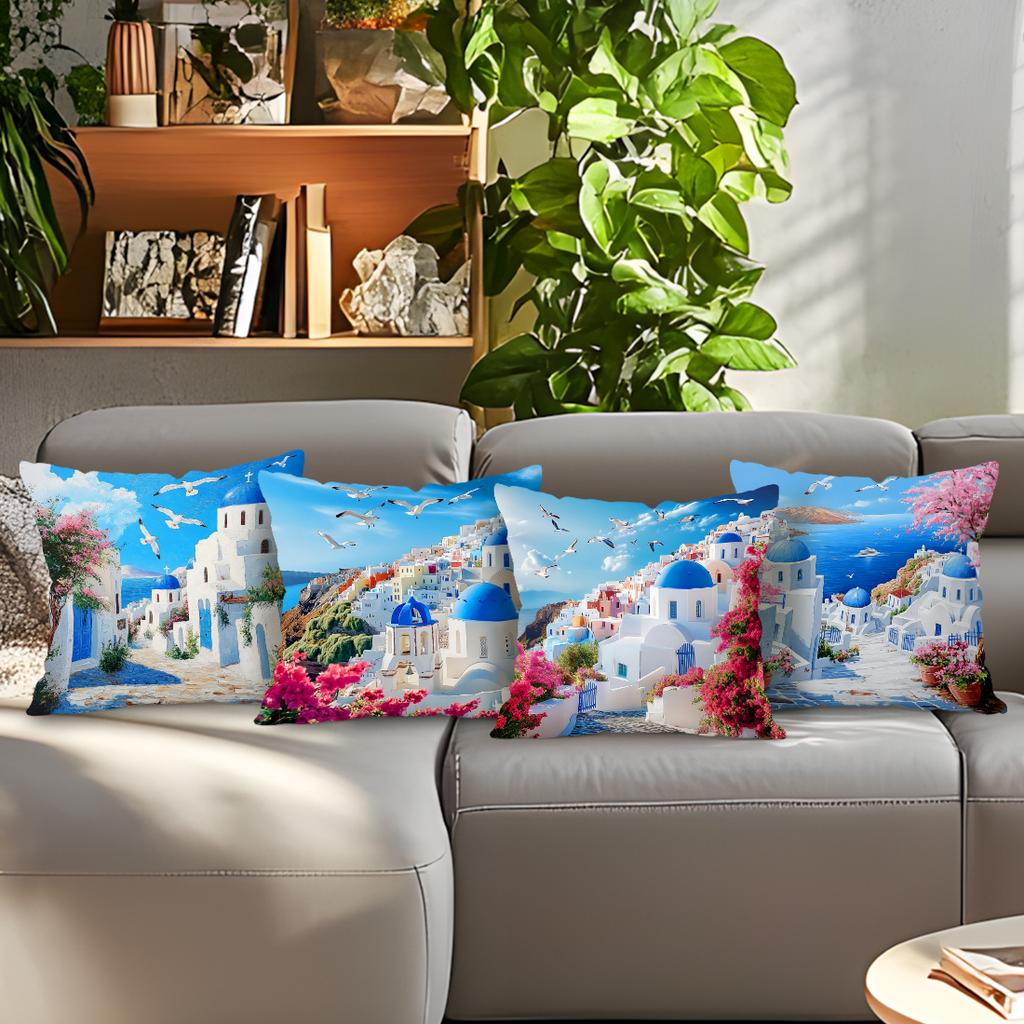 Greece Santorini Scenery Cushions Pillowcase Cushion Cover Throw Pillow Sofa Decoration Pillowcover Home Car Sofa Decor