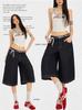 American Dark Blue Seven-point Jeans Women's Summer New High-waisted Loose Women's Wide-leg Casual Straight Pants