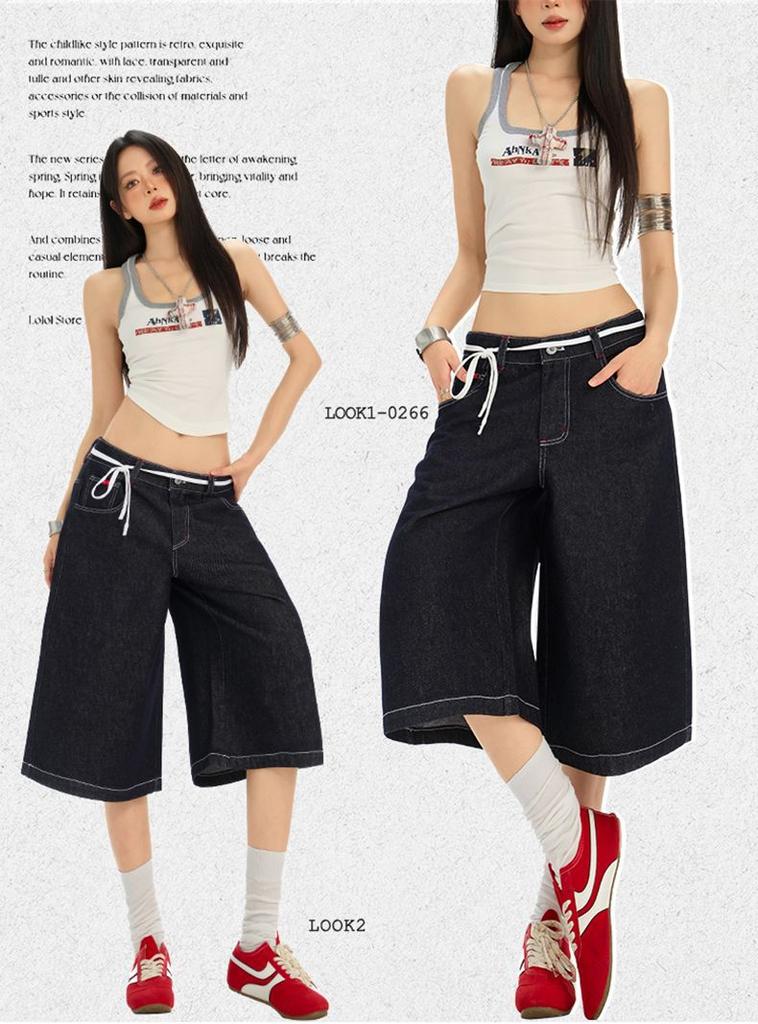 American Dark Blue Seven-point Jeans Women's Summer New High-waisted Loose Women's Wide-leg Casual Straight Pants