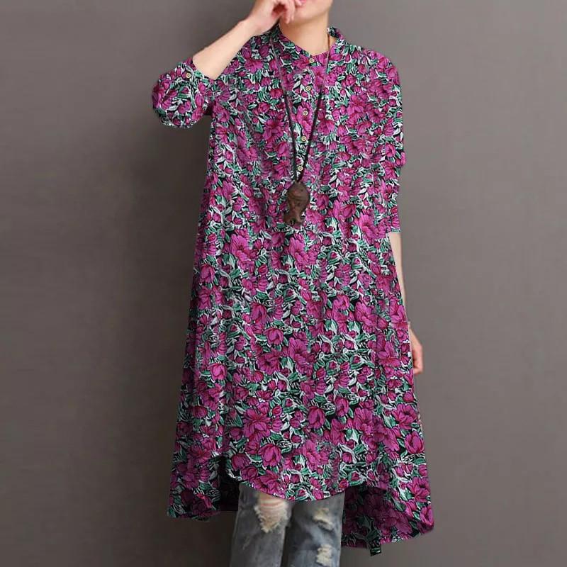 

2022 Women s Muslim Long Sleeve Round Neck A-line Printed Top Dress 2XL Яскраво-рожевий