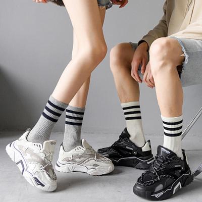 [5-Pair Set] Men's and Women's Sporty 3-Line Long Socks