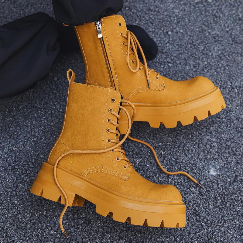 British style thick-soled heightening Martin boots men's velvet locomotive boots medium help big head tooling boots 7368-N