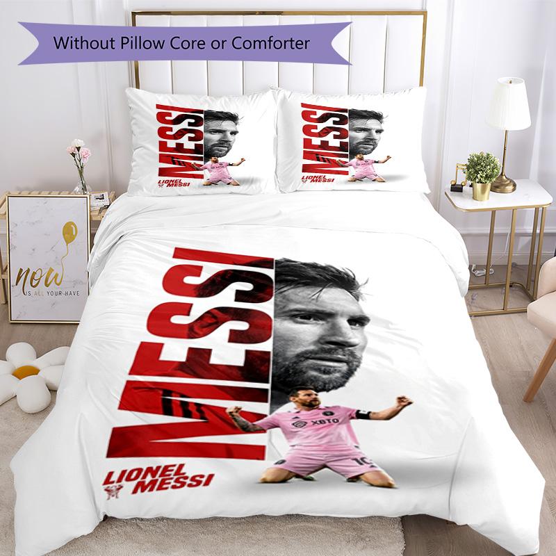 Lionel Messi Football Legend Bedding Set,Breathable Bed Linen for Guest Room Decoration,Festival Gift for Fans,All Season Duvet Cover with Pillowcases