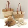 Straw Hat And Bag Set With Sun Protection For Outdoor Travel Casual Summer Adults