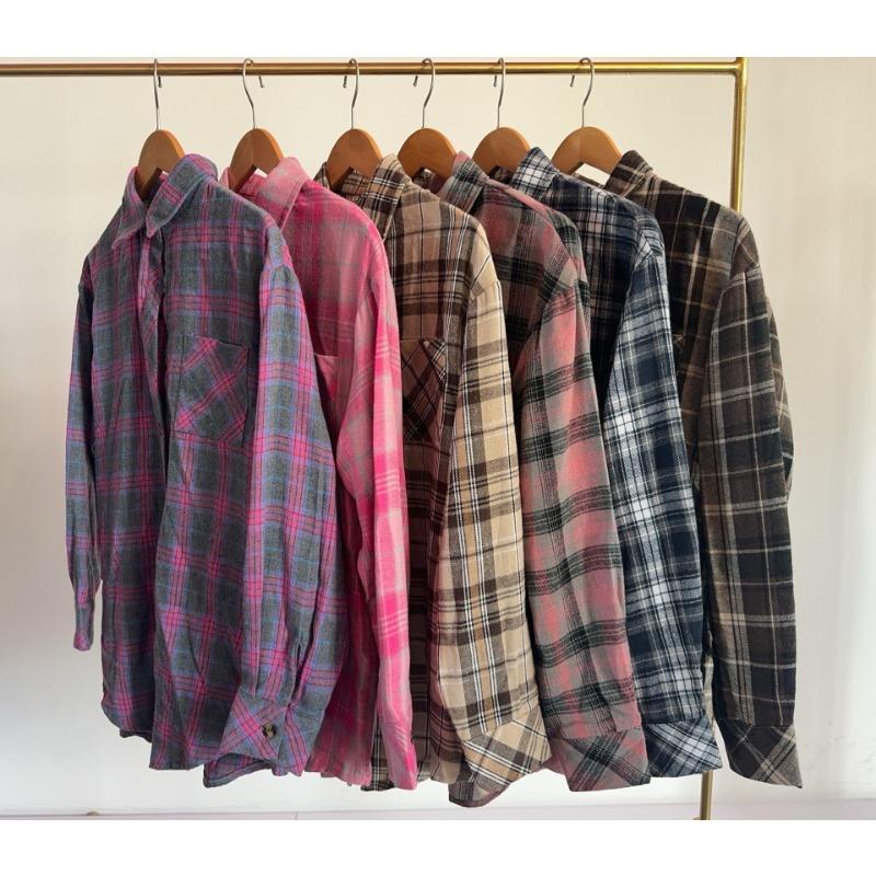 Vår og høst for kvinner Uformelt mote Spice Girls Løs rutete skjorte