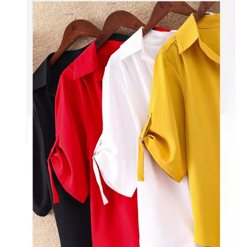 Women's Summer Loose Plus Size Mid-length Short-sleeved Chiffon Shirt Waist Slimming Chiffon Shirt Women