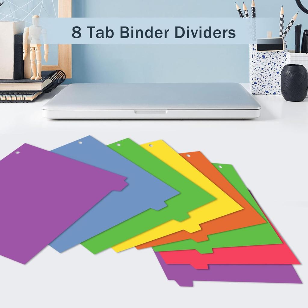 3 Ring Binder Dividers with Tabs - 8-Tab Colorful Plastic Page Dividers for Letter Size (8.5x11), izable Index Tabs, 3 Sets | Reble Rainbow Binder