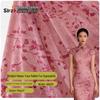 Elastic Tie-Dye Cheongsam Fabric with Faux Rabbit Fur and Gypsophila Flocking