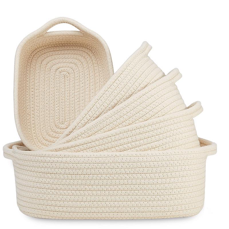 Cotton & Jute Woven Storage Basket - Cosmetics, Snacks, Sundries Organizer