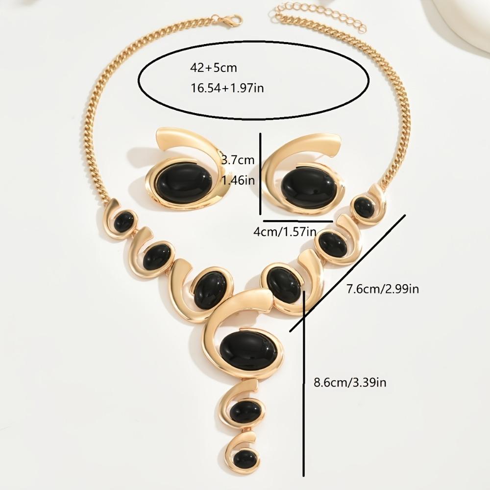 Boho-Chic Damen Schmuckset: Spiralförmiges Schneckendesign mit schwarzem Strass - Beinhaltet Y-Kette & Ohrstecker, perfekt für Alltag & Party