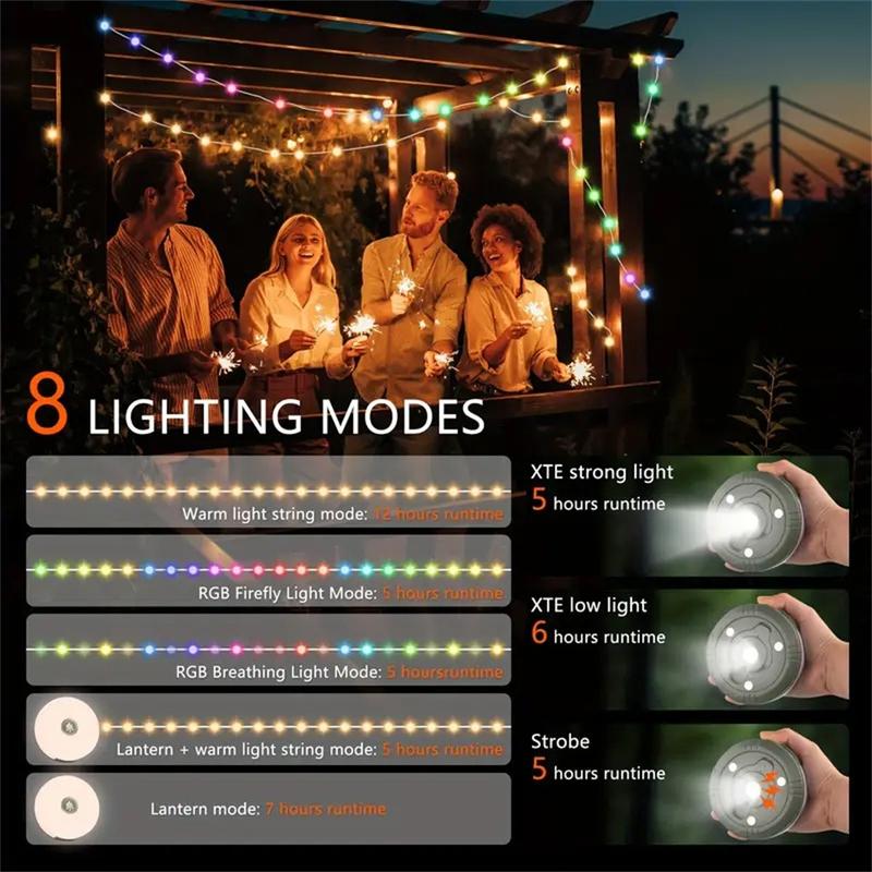 10M 100LED Camping Light Outdoor Waterproof USB Rechargeable Portable Camping String Lights,Fast Storage,Suitable For Tent Hiking
