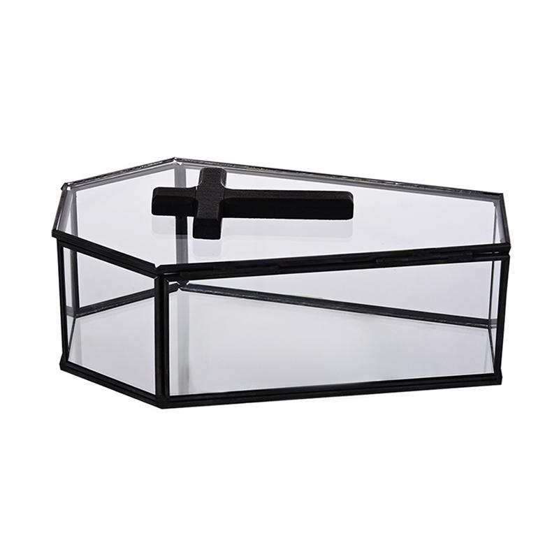 Halloween Cross Glass Coffin Box Gothic Jewelry Box With Lid Decorative Display Box Candy Storage Case Mini Vampire Treat Holder